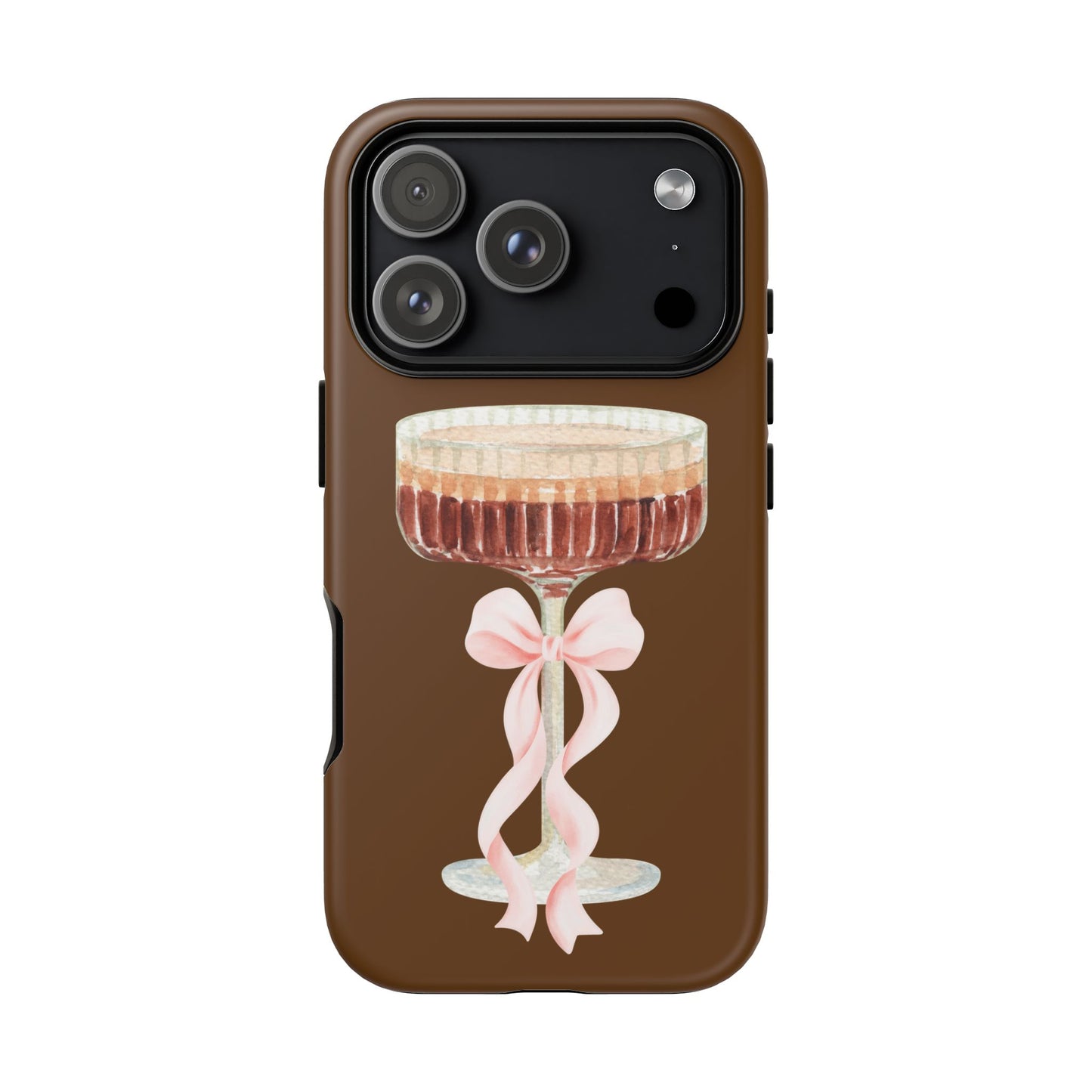 Espresso Martini Phone Case — Brown Design with Pink Bow