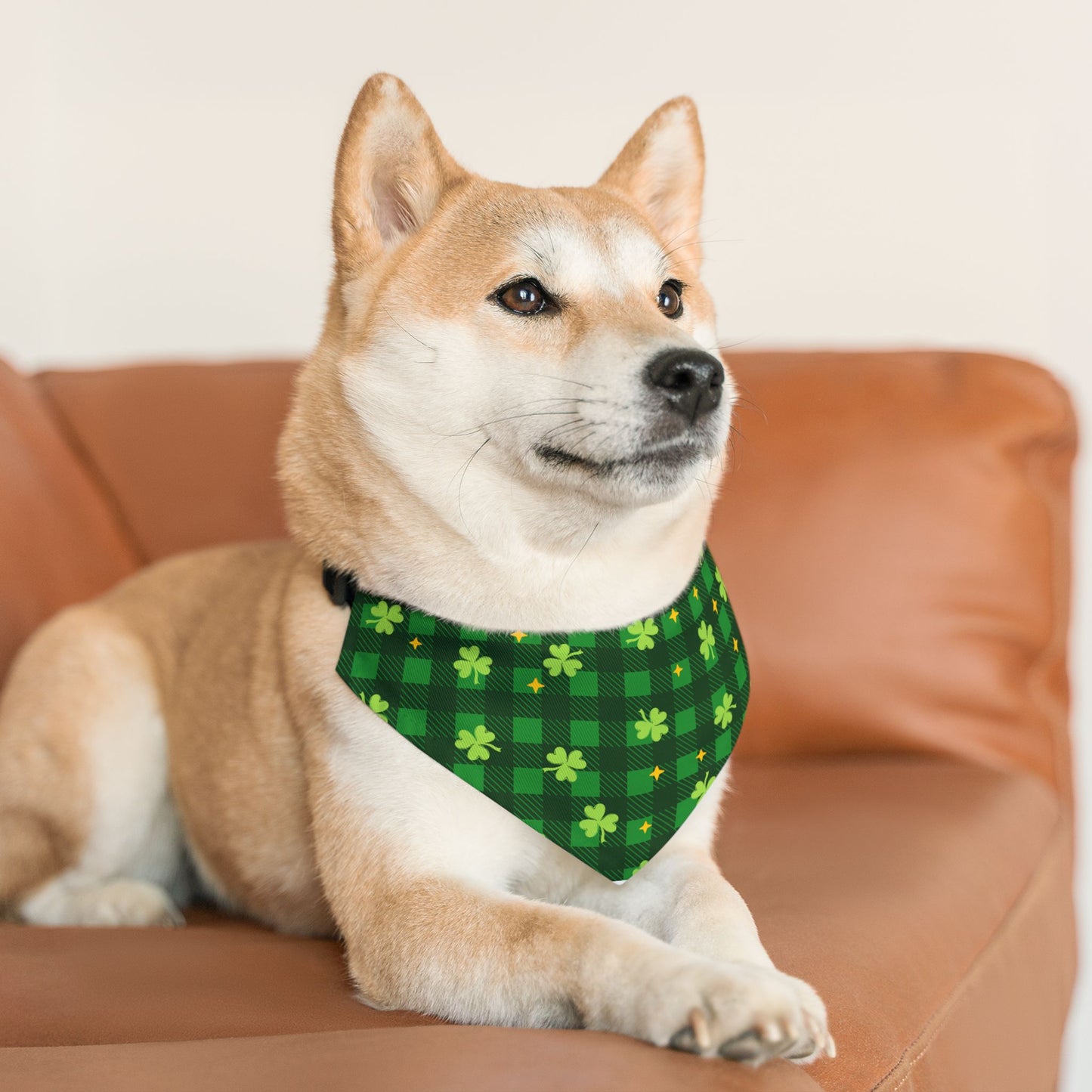 St. Patrick’s Day Shamrock Plaid Pet Bandana Collar