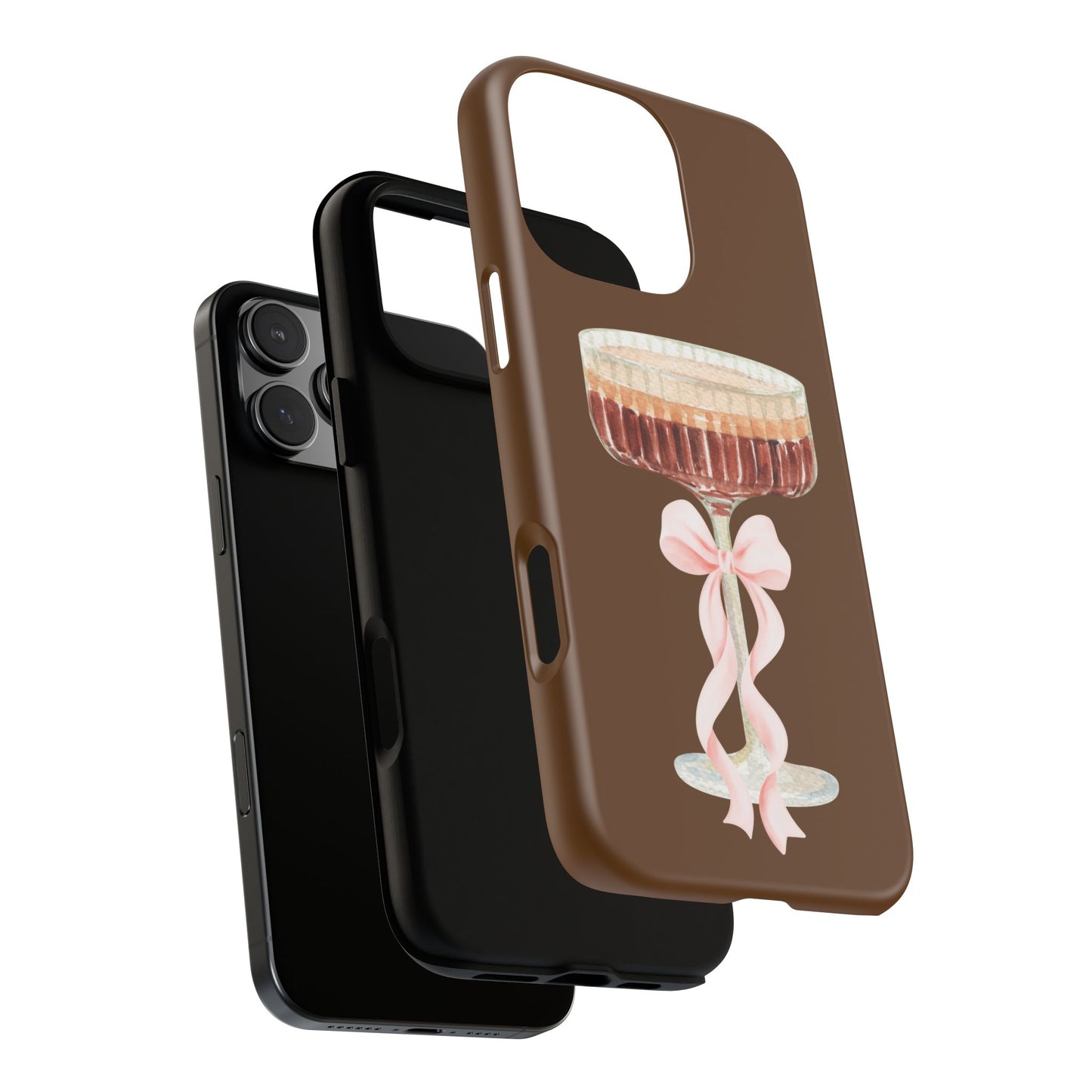 Espresso Martini Phone Case — Brown Design with Pink Bow