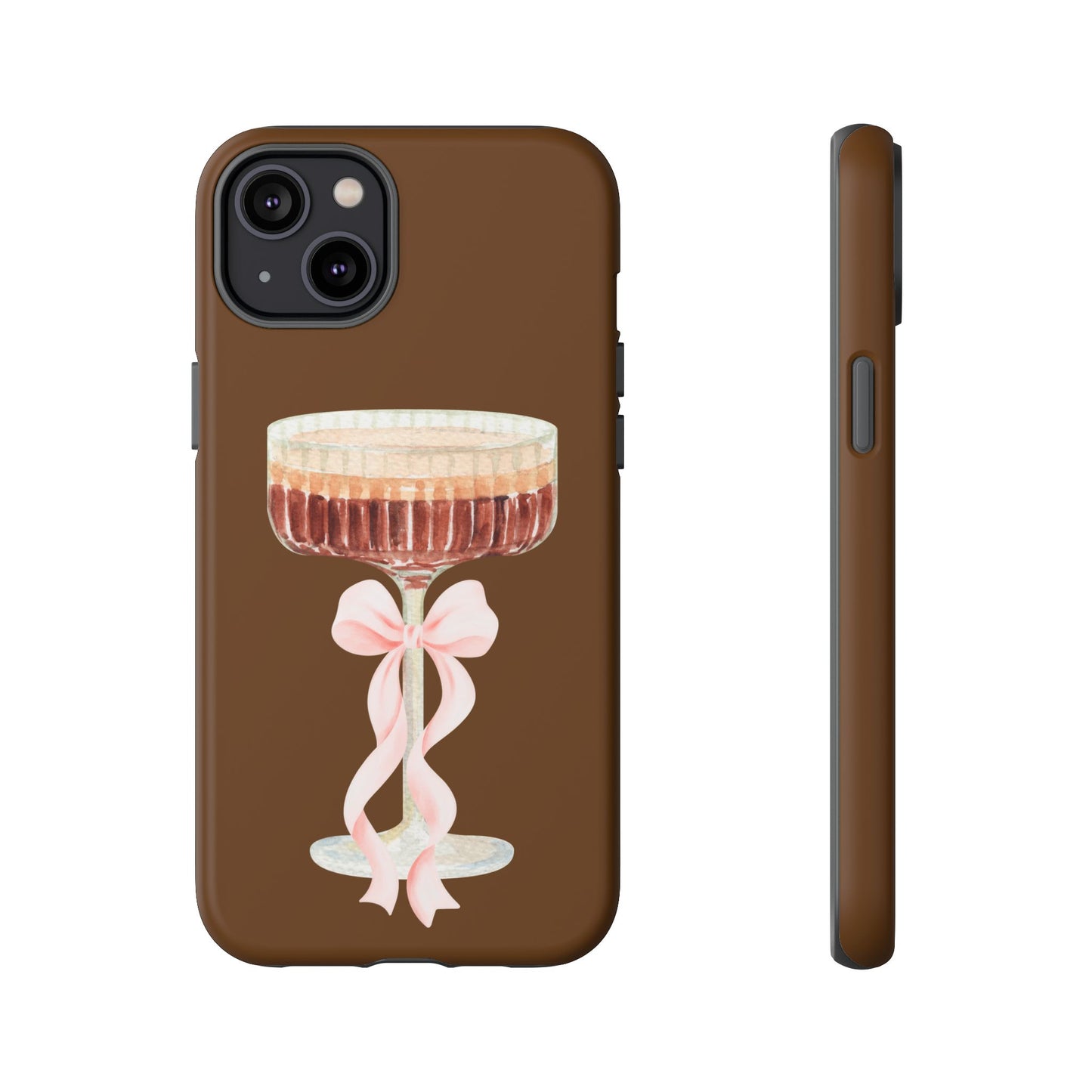 Espresso Martini Phone Case — Brown Design with Pink Bow