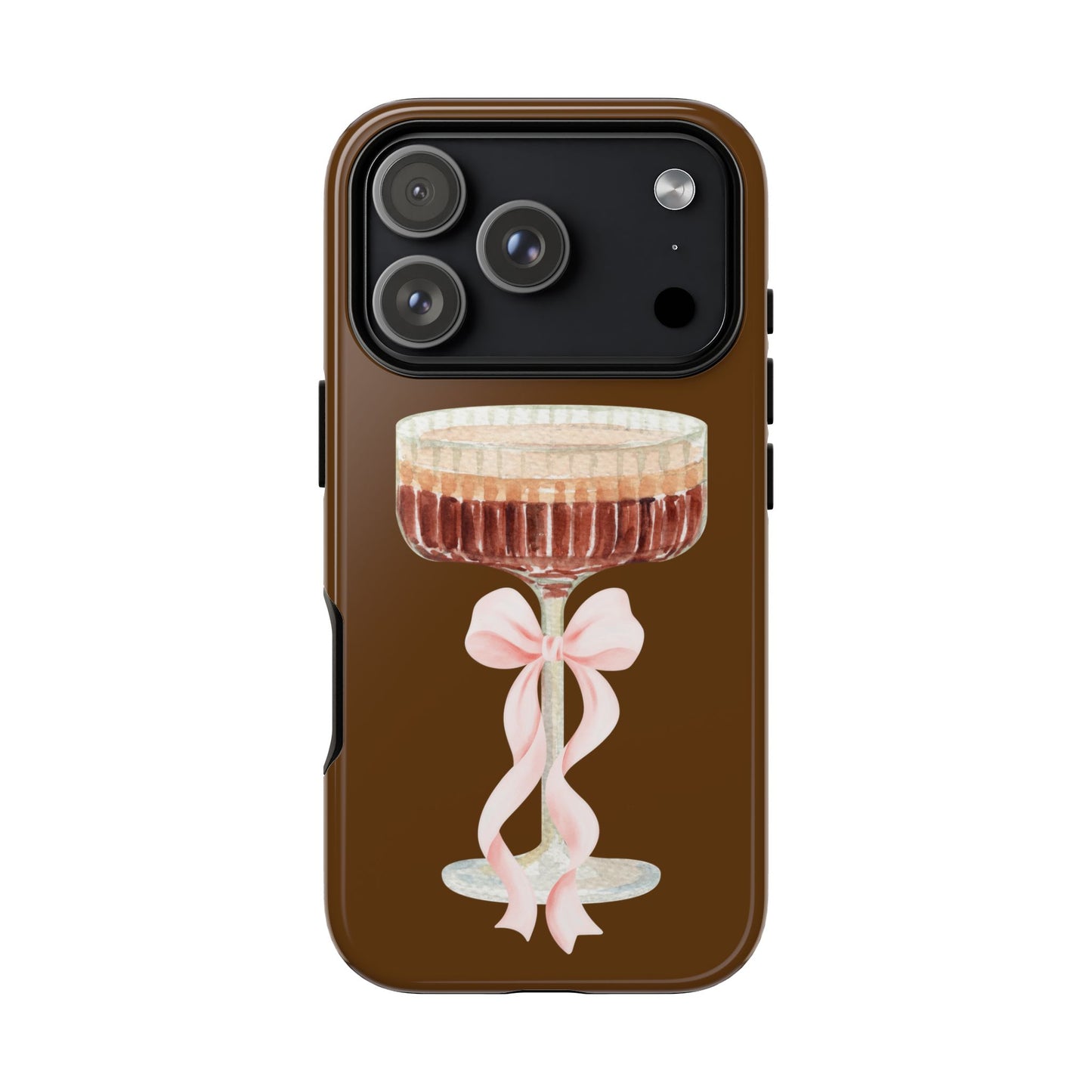 Espresso Martini Phone Case — Brown Design with Pink Bow