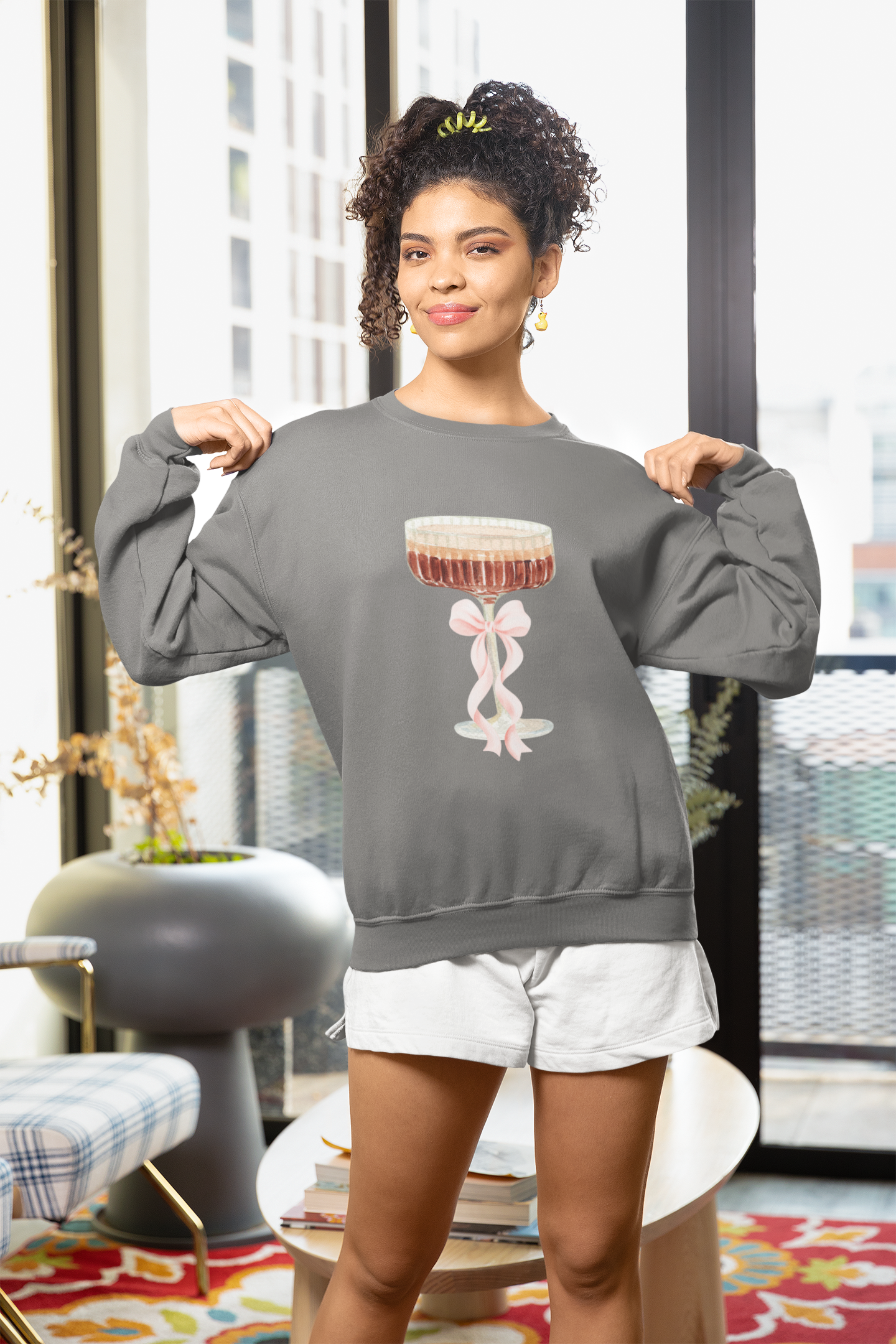 Espresso Martini Sweatshirt — Pink Bow Cocktail Graphic